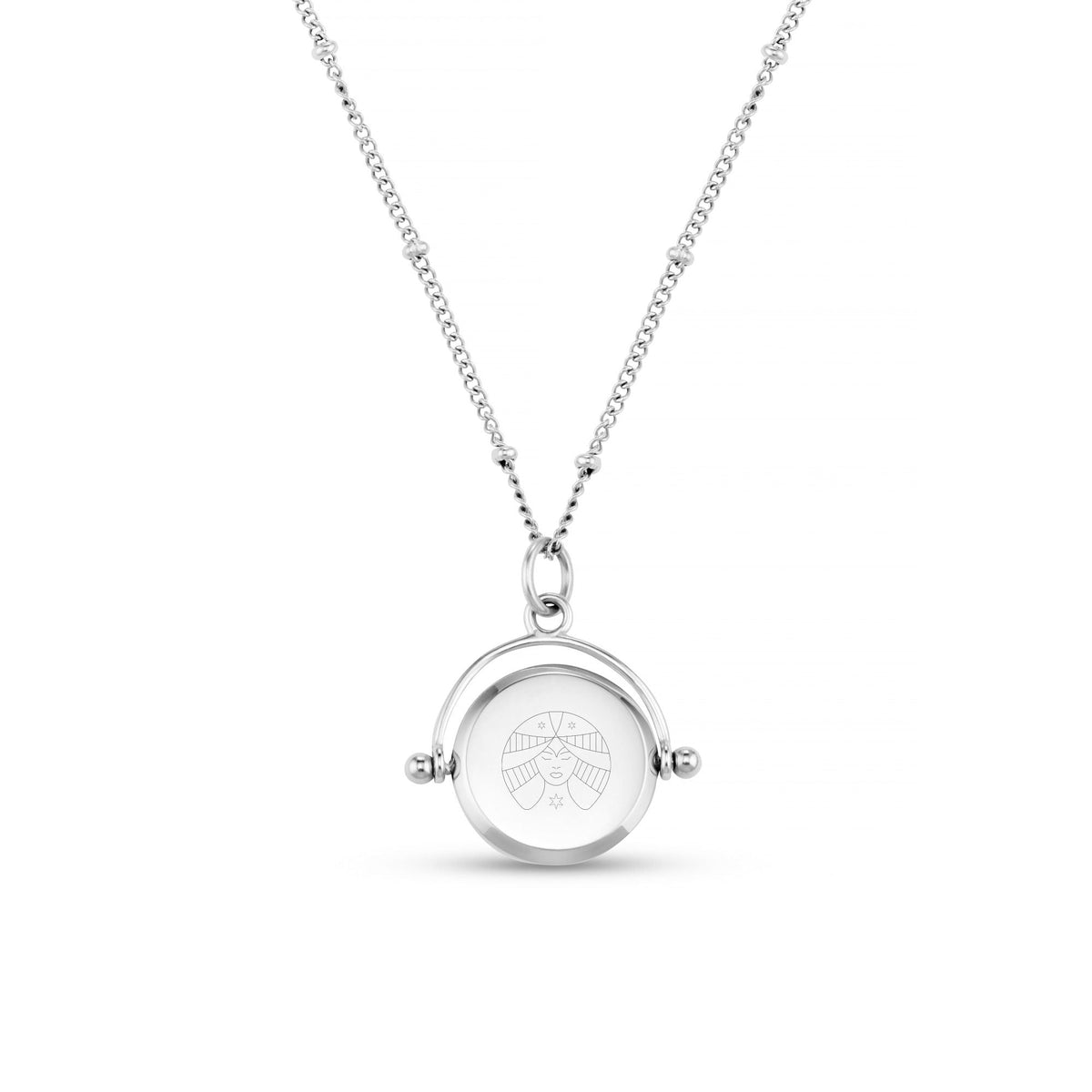 LUXE Virgo Engraved Faceted Disc Spinner Necklace - Silver