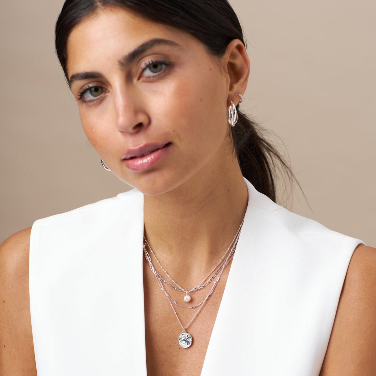 Pearl Satellite Necklace - Silver