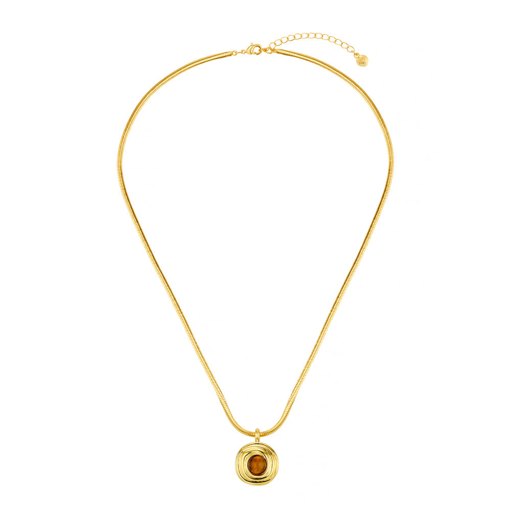 Snake Chain & Semi-Precious Tiger's Eye Pendant Necklace