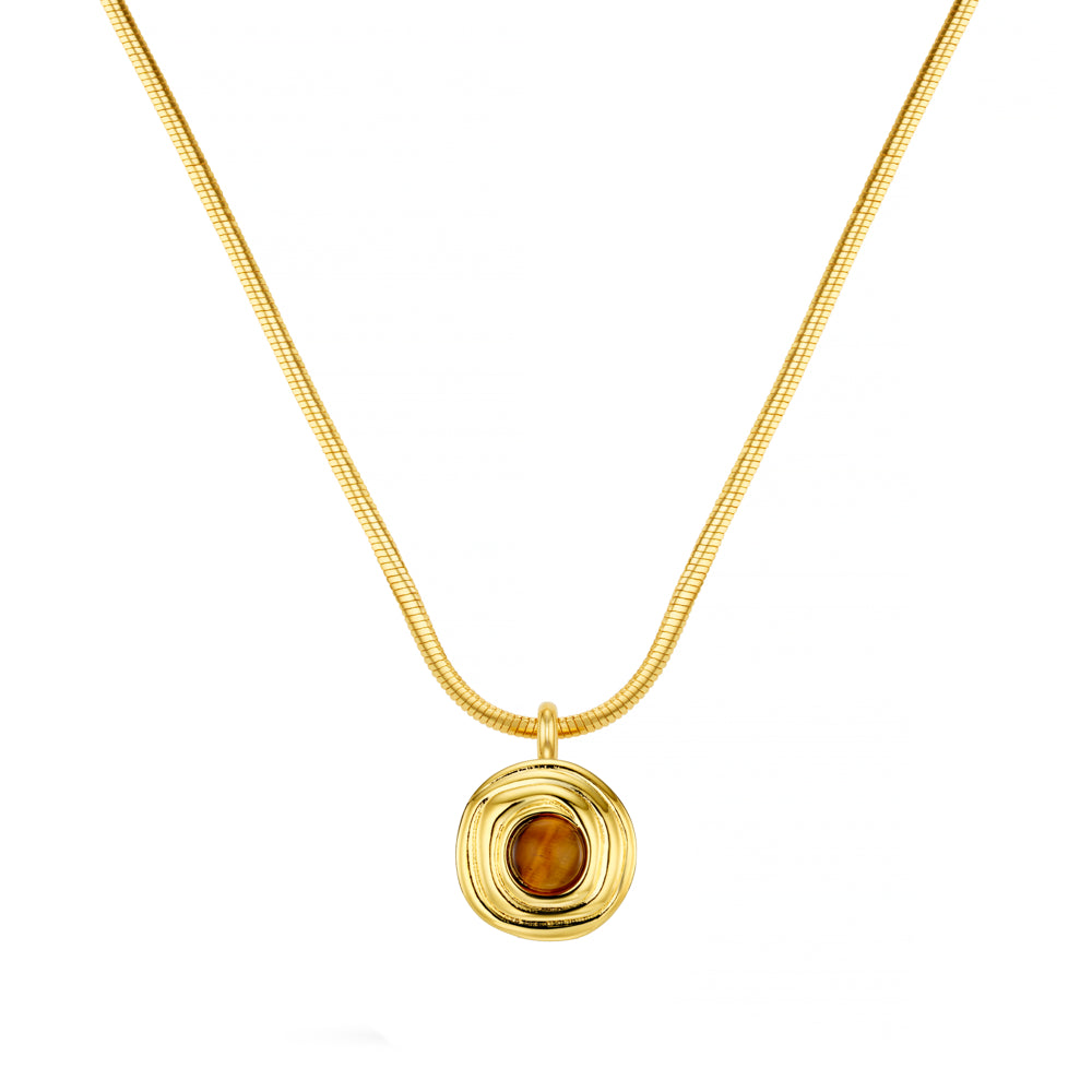 Snake Chain & Semi-Precious Tiger's Eye Pendant Necklace