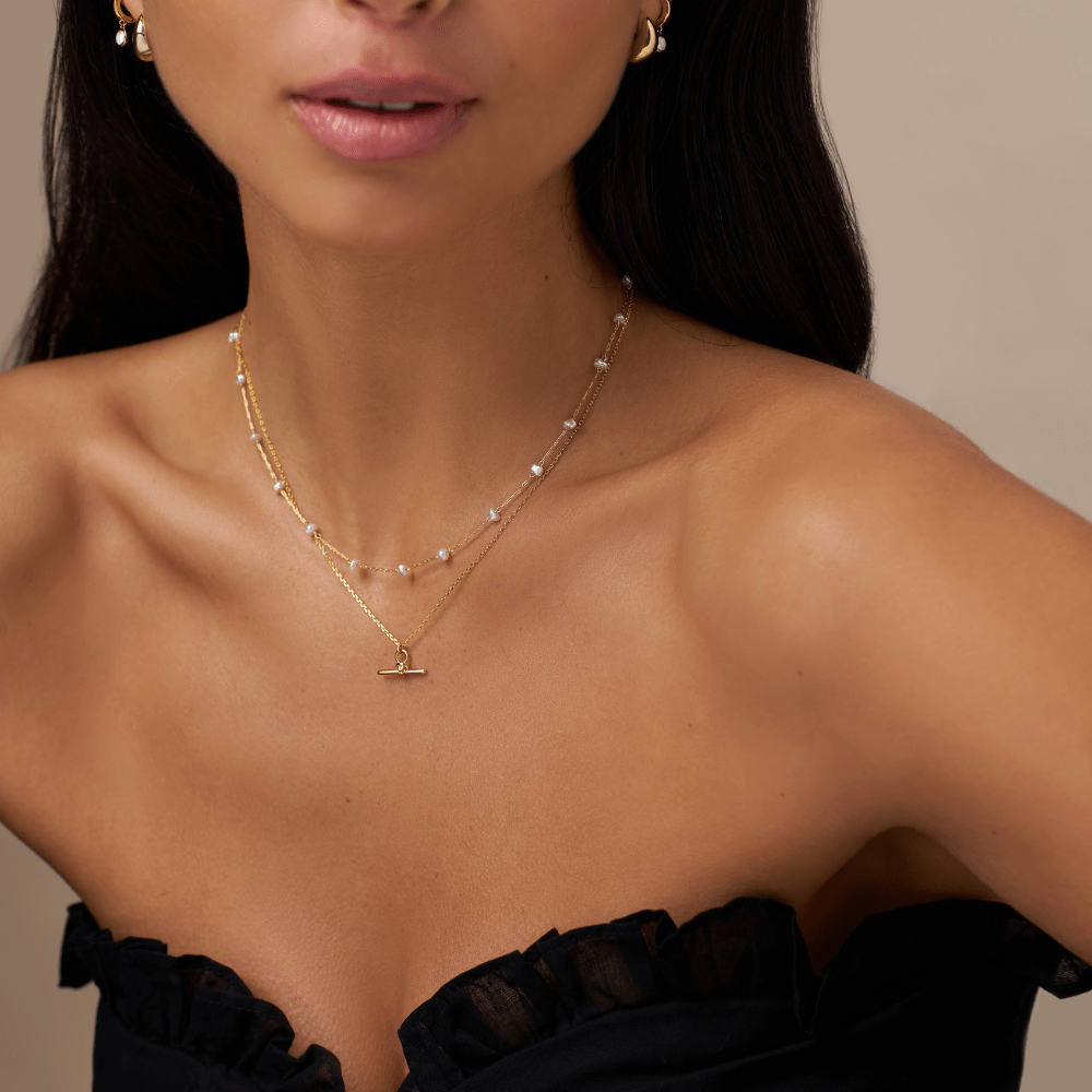 Dainty T-Bar & Pearl Layered Style Set