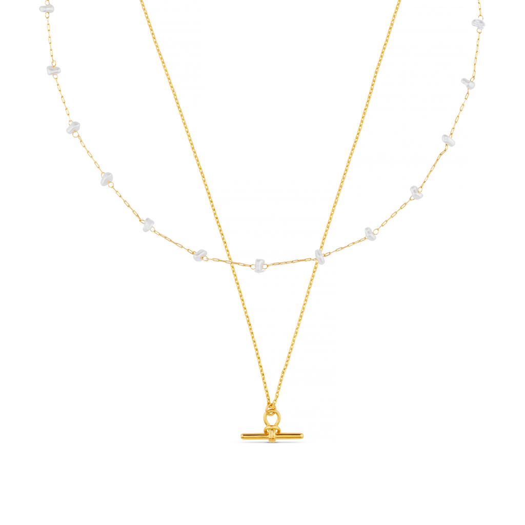 Dainty T-Bar & Pearl Layered Style Set