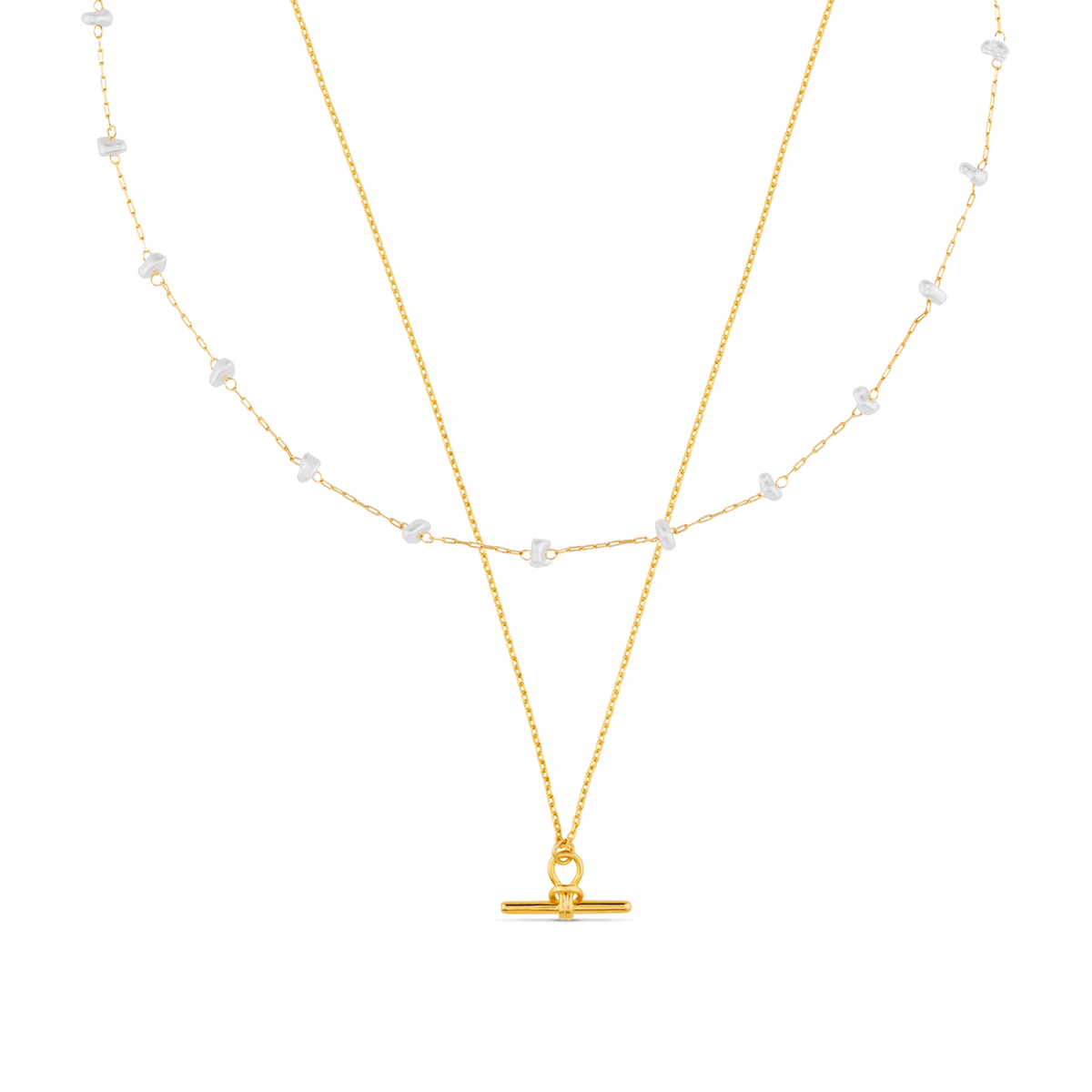 Dainty T-Bar & Pearl Layered Style Set