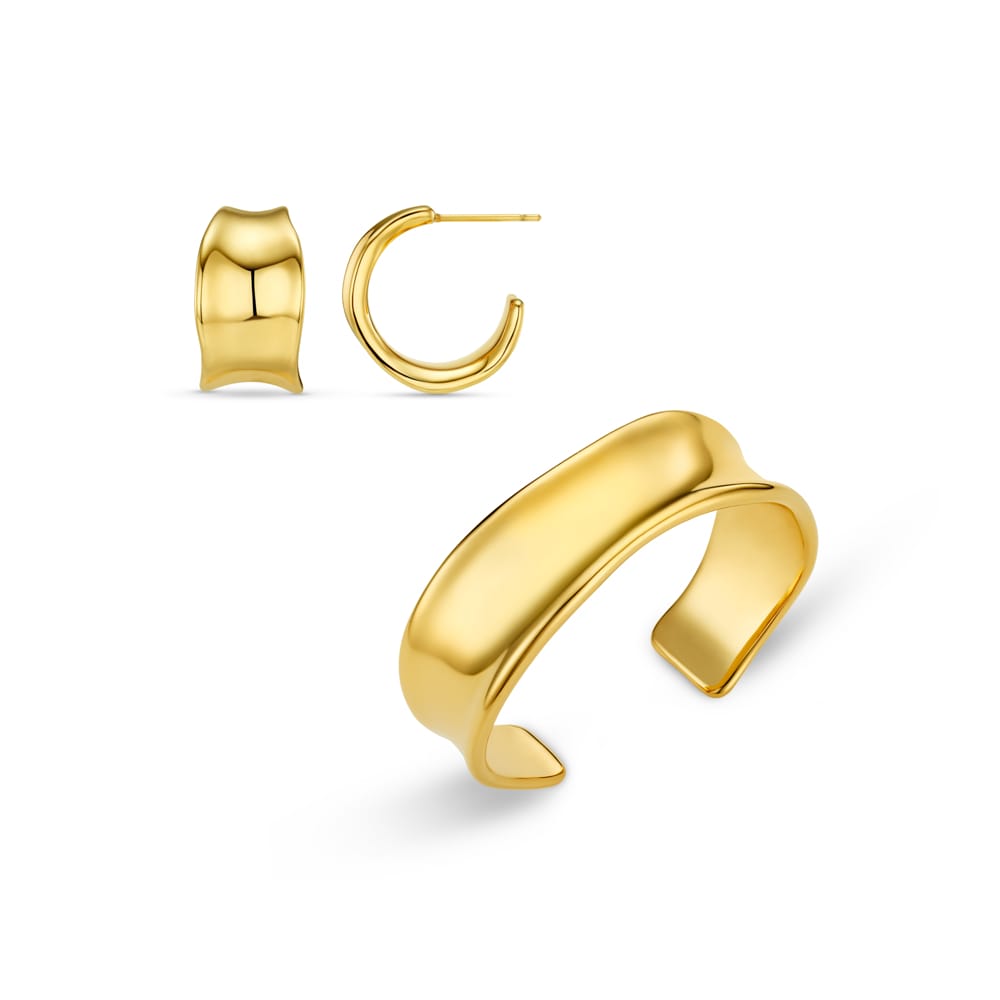 LUXE Molten Hoop Earrings & Bangle Jewellery Set
