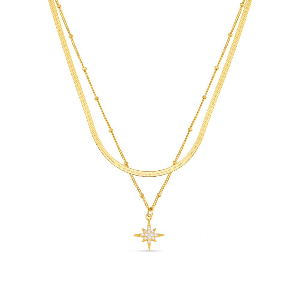 Pavé Starburst & Flat Snake Chain Jewellery Set