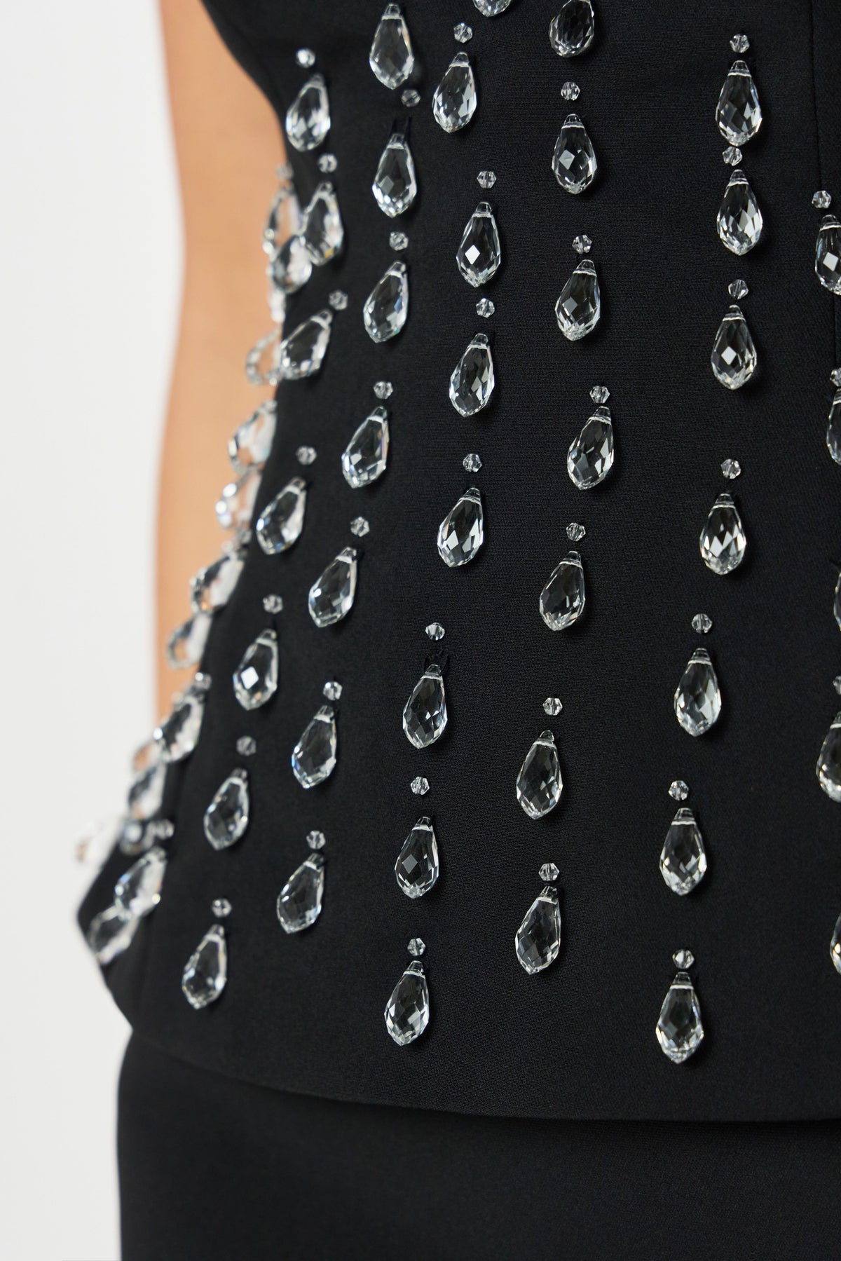 VALENTINA High Neck Crystal Embellished Peplum Maxi Dress In Black